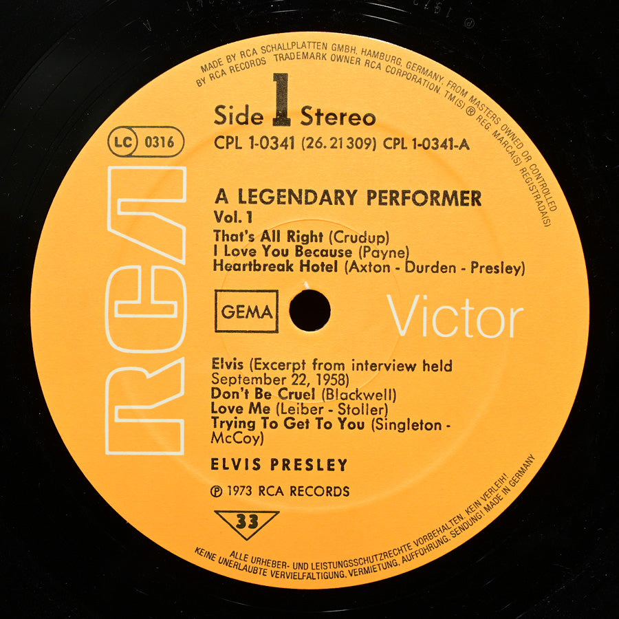 Long Play "A Legendary Performer vol.1" de Elvis Presley edición alemana de 1973