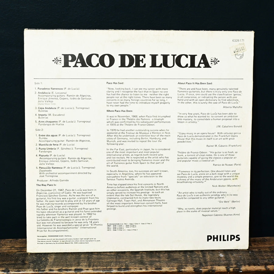 Long Play "Paco de Lucía" compilación alemana 1973