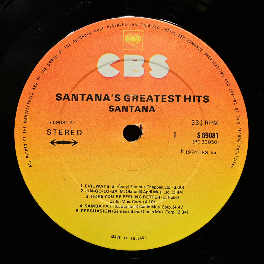Long Play "Santana's Greatest Hits" versión inglesa de 1974