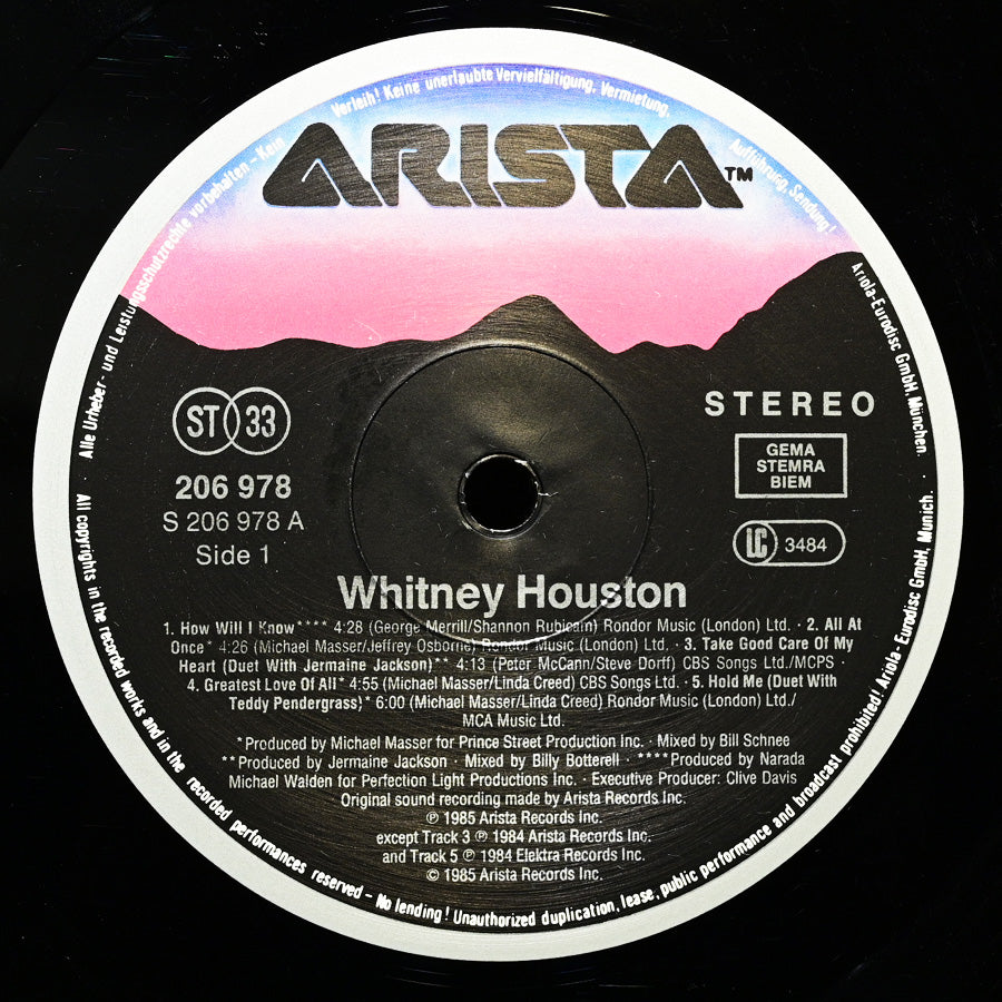 Long Play Whitney Houston edición alemana de 1985