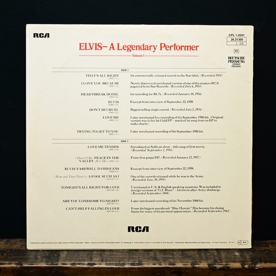 Long Play "A Legendary Performer vol.1" de Elvis Presley edición alemana de 1973