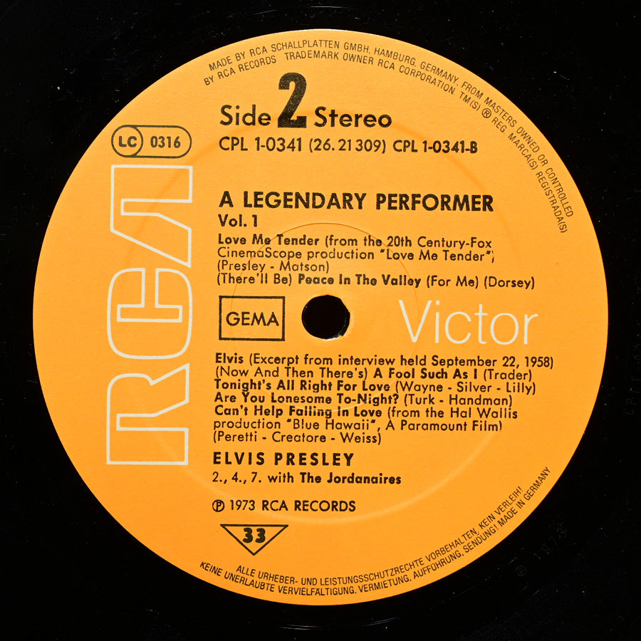 Long Play "A Legendary Performer vol.1" de Elvis Presley edición alemana de 1973