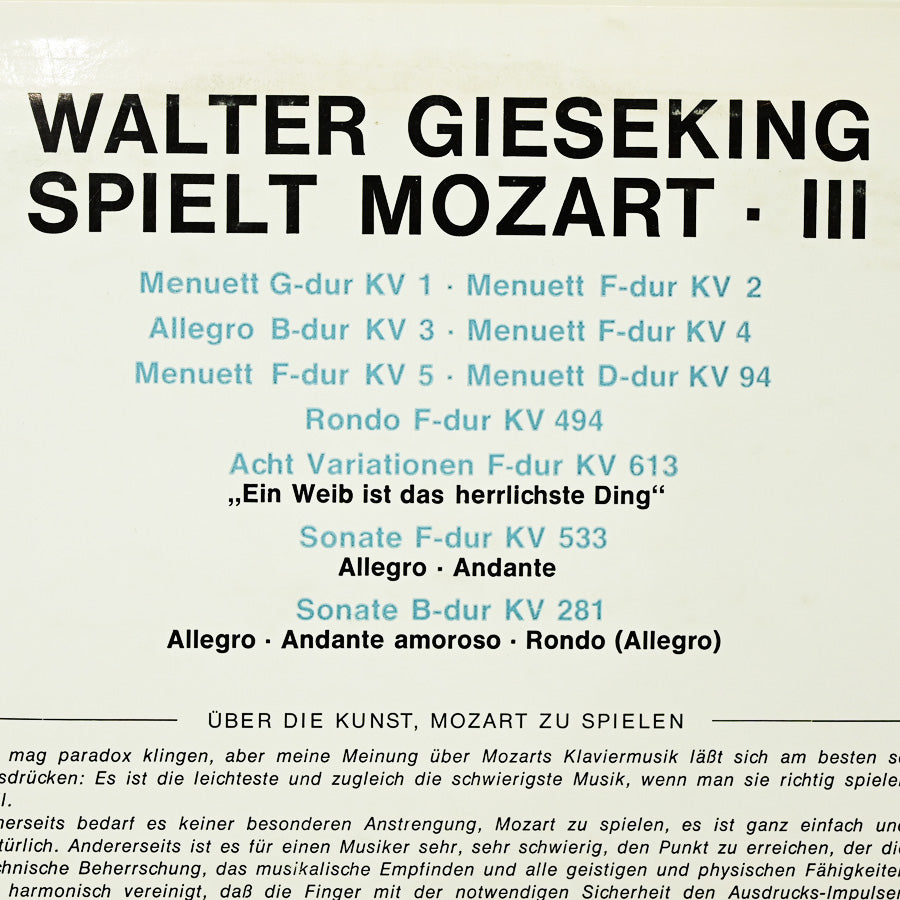 Long Play obras para piano de Mozart por Walter Gieseking