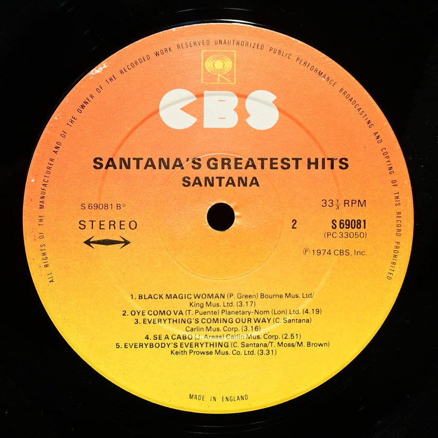 Long Play "Santana's Greatest Hits" versión inglesa de 1974